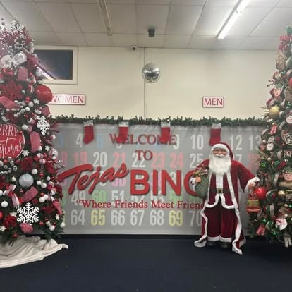 Santa Claus Christmas decoration at Tejas Bingo